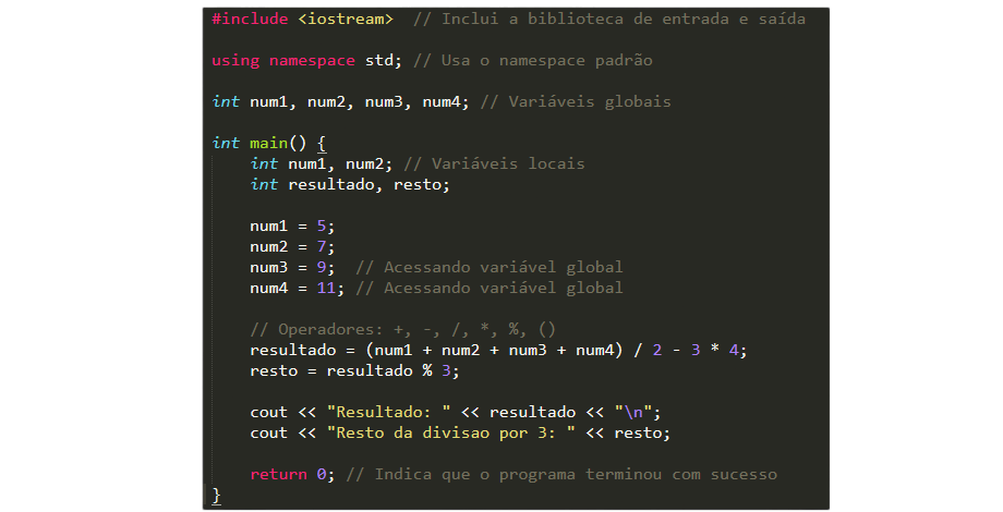 Conta com diferentes operadores matemáticos
