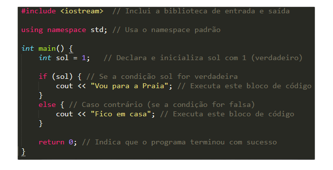 Programa que imprime um dado se a condição for verdadeira e outro se for falsa