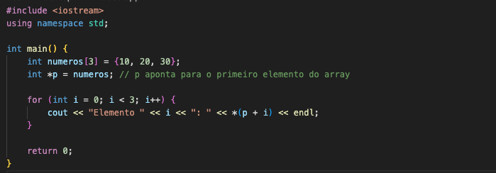 Utilização de ponteiro para percorrer os elementos de um array