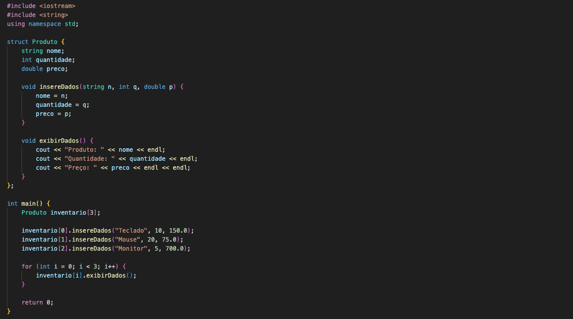 Struct para controle de estoque