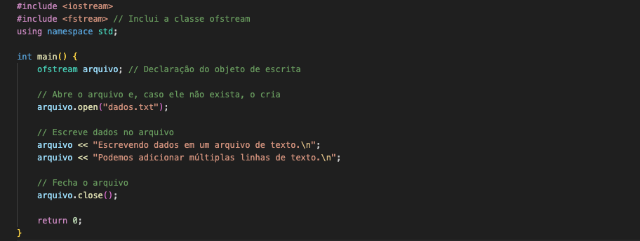 Estrutura básica para usar ofstream